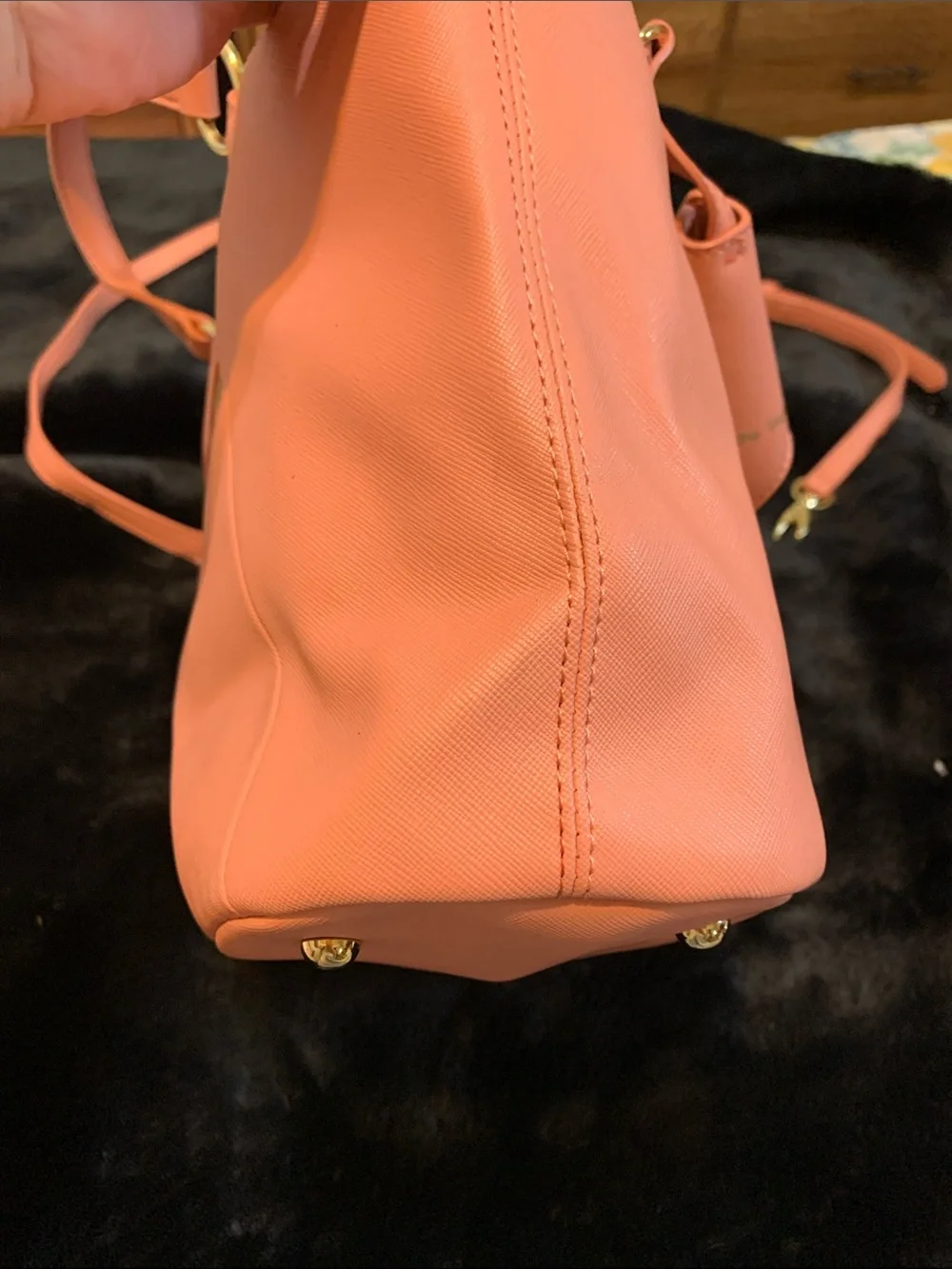 Samantha Vega Coral Tote with Bow Accent and Gold Hardware